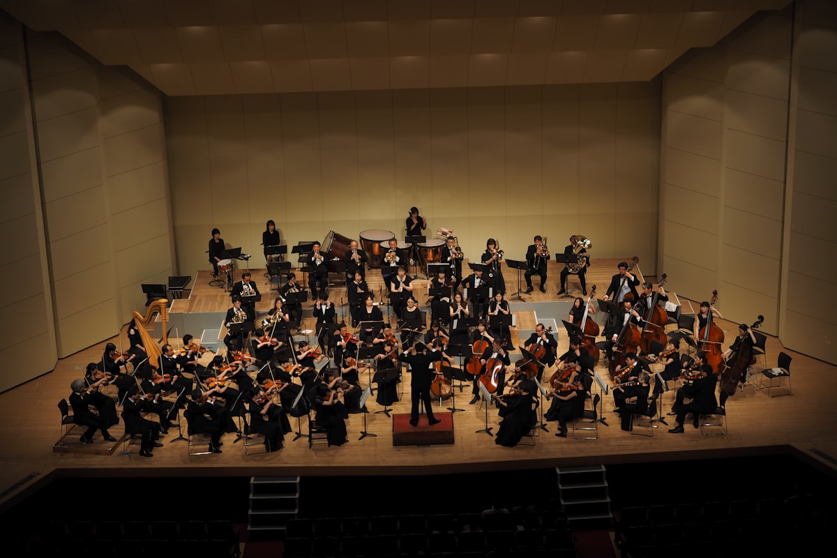 Orchestra performing on a concert stage
